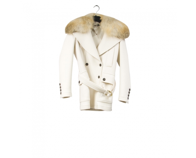 Gucci Chaqueta Blanca Lana Cuello Piel