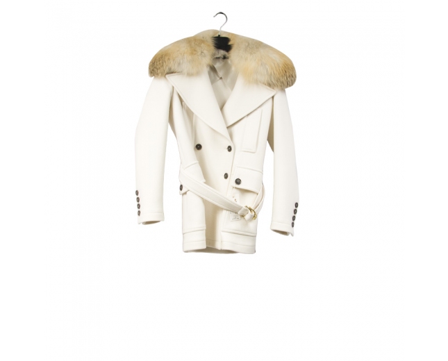 Gucci Chaqueta Blanca Lana Cuello Piel