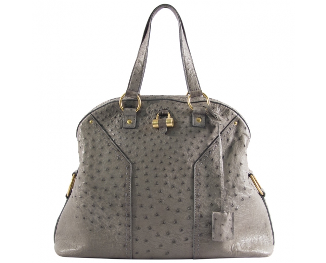 YSL Bolso Muse Piel Avestruz Gris