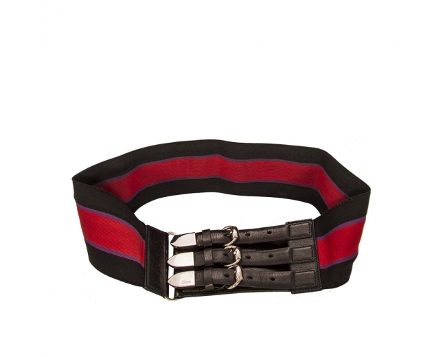 Gucci Cinturón Tribanda Negro y Rojo T90