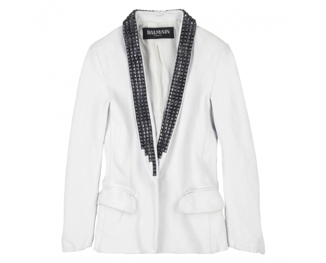 Balmain Chaqueta Piel Blanca T 36