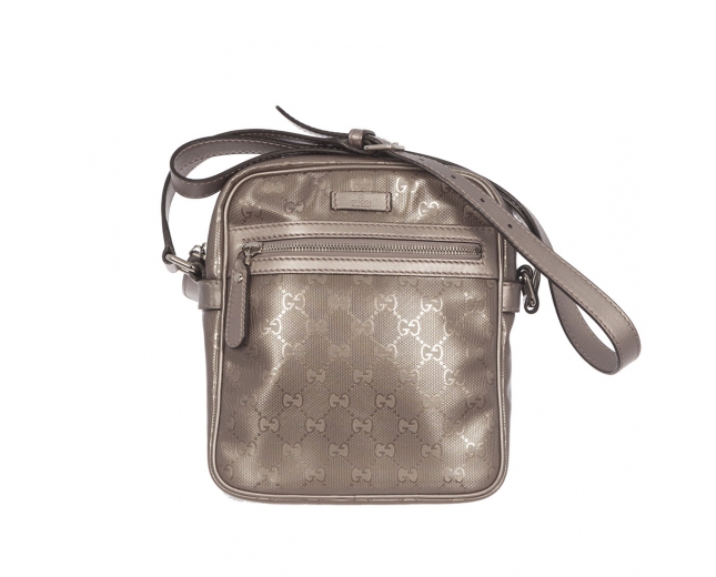 Gucci Silver Imprimed GG Zip Crossbody