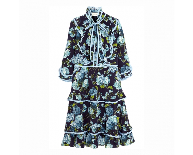 Gucci Vestido Azul Floral con Volantes