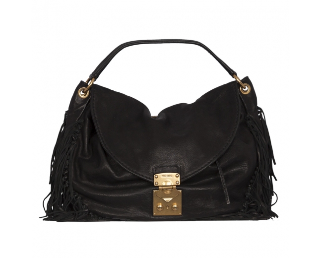 Miu Miu Bolso Hobo Flecos Negro