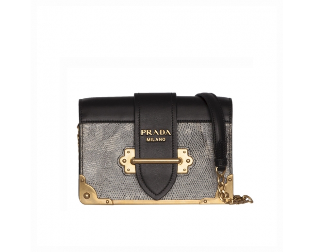 Prada Bolso Cahier Lizard Negro y Gris