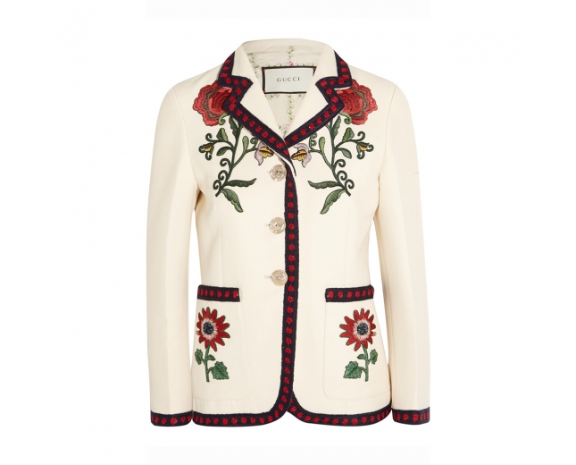 Gucci Blazer Blanca Bordado Floral T 38