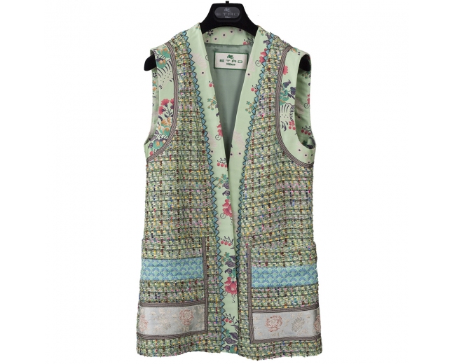 Etro Chaleco Tweed Estampado Verde 36