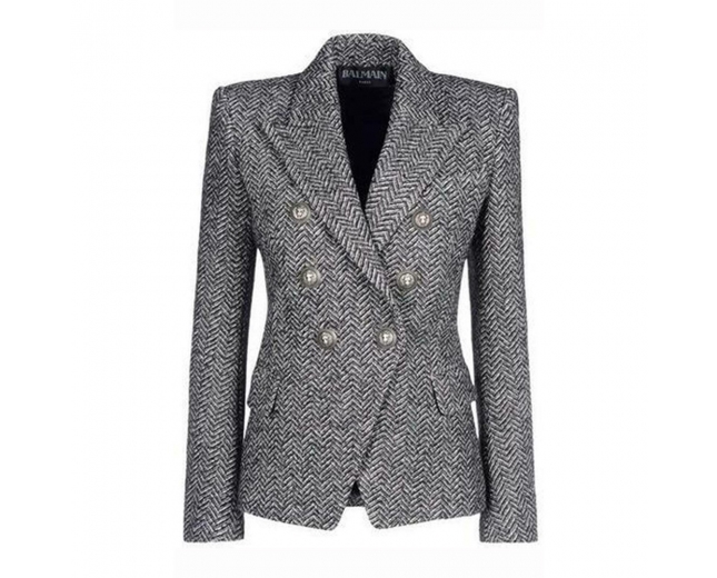 Balmain Blazer Tweed Gris T 40