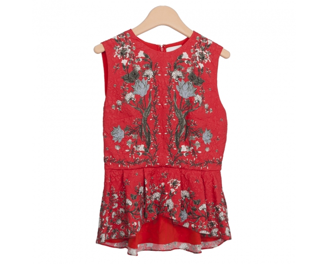 Erdem Top Queenie Peplum Cloqué Rojo 38