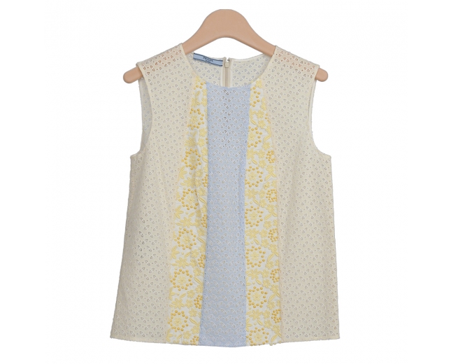 Prada Top  Amarillo Bordado Floral T 36