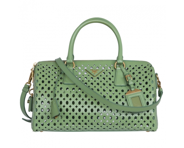 Prada Bolso Boston Perforado Verde