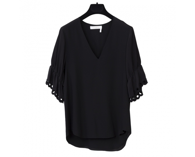 Chloé Top Negro Seda Bordado T 36