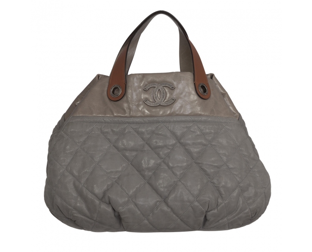 Chanel Bolso Acolchado Piel Gris Mix