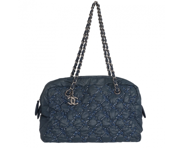 Chanel Bolso Acolchado Tweed Nylon Azul