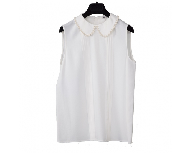 Miu Miu Blusa Crema Cuello Perlas T 36