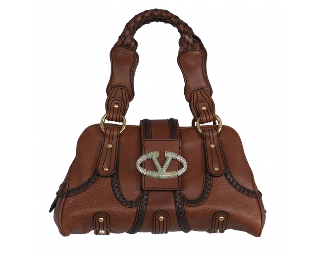 Valentino Bolso Marrón Logo Cristal