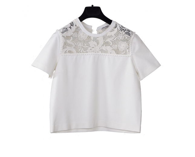 Miu Miu Top Crepé Encaje Blanco T XS