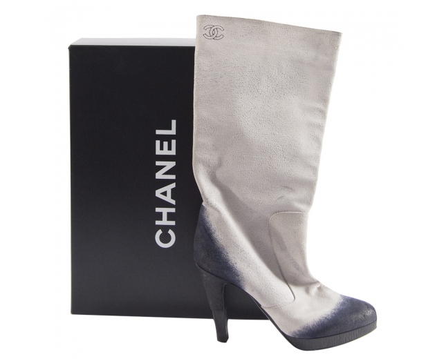 Chanel Botas Grises y Azul T 39