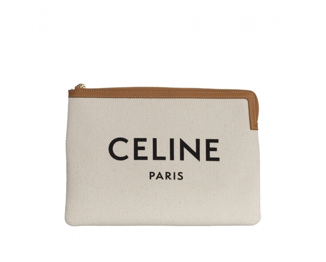 Celine Clutch Algodón Blanco Logo