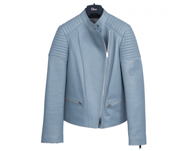 Dior Cazadora Biker Piel Azul T 38