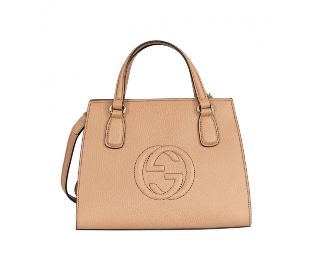 Gucci Bolso Soho Interlocking Piel Beige