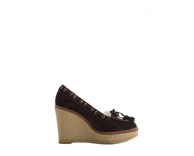 YSL Mocasines Cuña Ante Y Borrego T 38