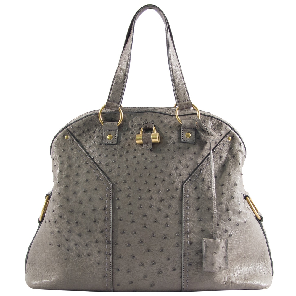 Ysl Bolso Muse Piel Avestruz Gris Tienda de Bolsos de Marca online