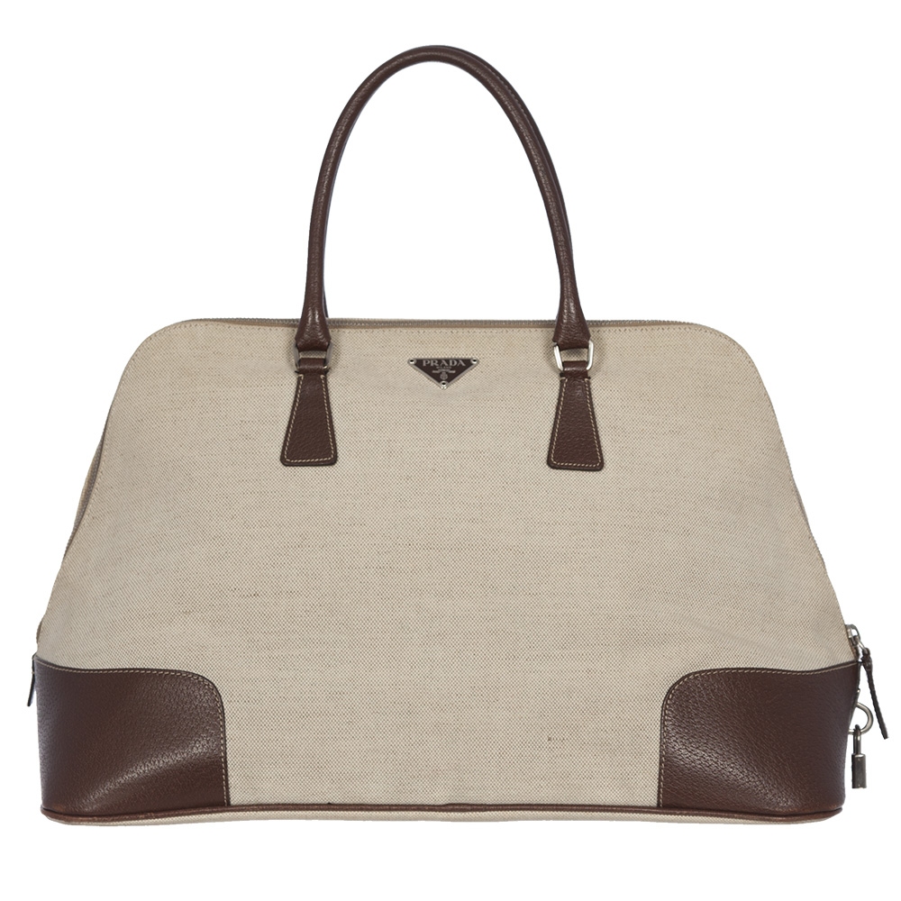 Prada Bolso Bowler Tela Y Piel Beige Tienda de Bolsos de Marca online