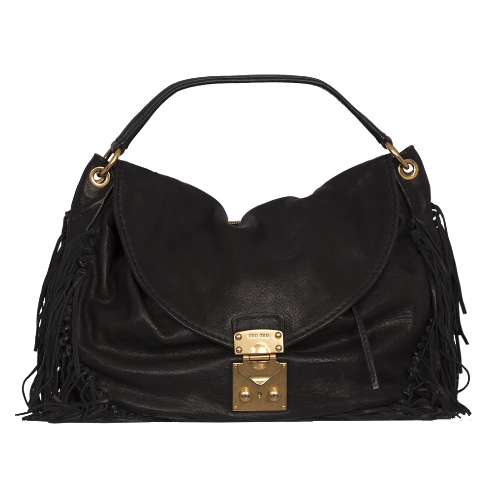 Miu Miu Bolso Hobo Flecos Negro Tienda de Bolsos de Marca online