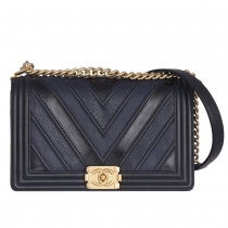 Chanel Boy Chevron Azul Patchwork