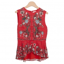 Erdem Top Queenie Peplum Cloqué Rojo 38