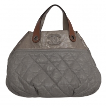 Chanel Bolso Acolchado Piel Gris Mix