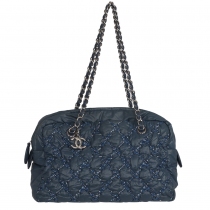 Chanel Bolso Acolchado Tweed Nylon Azul