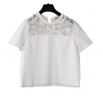 Miu Miu Top Crepé Encaje Blanco T XS