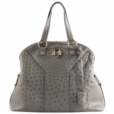 YSL Bolso Muse Piel Avestruz Gris