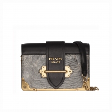 Prada Bolso Cahier Lizard Negro y Gris