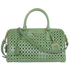 Prada Bolso Boston Perforado Verde